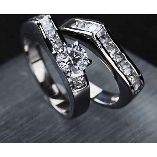 LUXUKISSKIDS Classic Wedding Rings With Cubic Zirconia Stainless Steel Silver Color Ring For Lovers Couple Jewelry bague femme