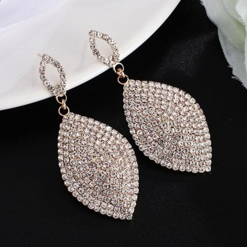 SHUANGR Large Drop Earrings Bride Teardrop Shape Crystal Earrings for Women Rhinestone Dangle Wedding Earring Boho Jewelry