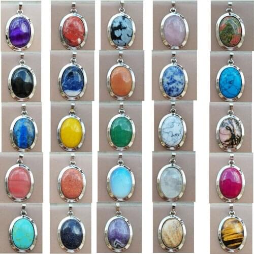 Unakite Crystal Blue Sand Howlite Tiger Eye Lapis Lazuli Aventurine Carnelian Goldstone Jaspe Oval Pendant Bead WB950