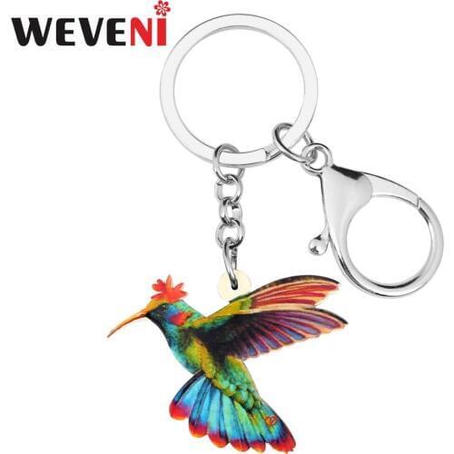 WEVENI Acrylic Colorful Flying Hummingbird KeyChain Key Rings Fashion Pet Design Jewelry For Women Girls Teens Charms Lots Gift