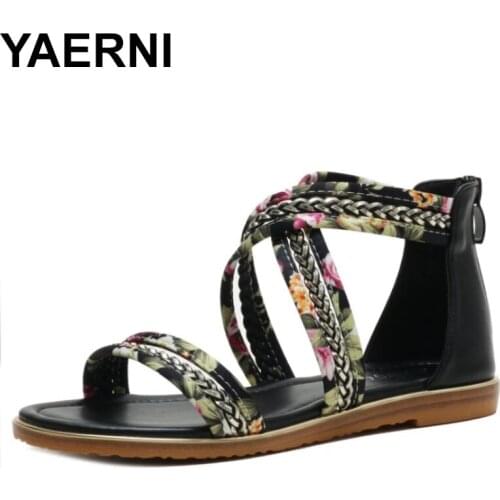 YAERNIWomens sandals 2021 new summer designer casual fashion Open Toe Flat zipper summer shoes for women Beach shoes Women shoe
