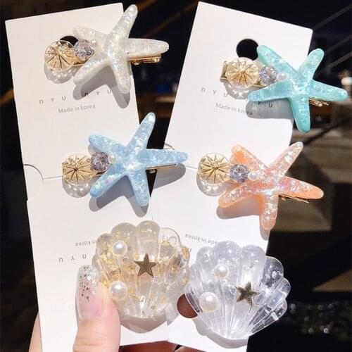 Acetate Pearl Ocean Shell Starfish Hair Clips for Women Girls Handmade Geometric Duckbill Clips Hairgrips Bangs Hair Accessories