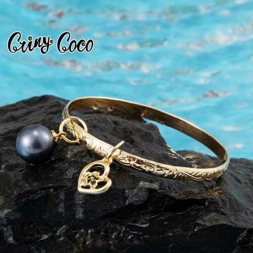 Cring Coco Hawaiian Bracelets Gold Jewelry Bangle 2021 New Design Pearl Polynesian Gold Bracelets for Women Party Beach Wedding