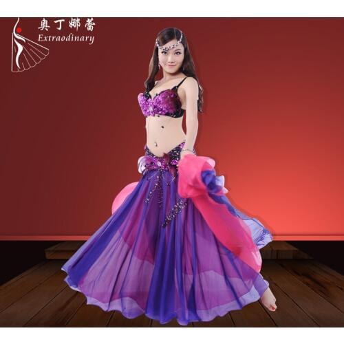 Lady Belly Dance Dress Girls Sexy Dancing Costumes Female Belly Dance Costume Set Bra Skirt Waistband Dance Wear D0837