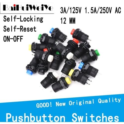 10PCS Pushbutton Switches DS-228 DS428 DS427 12MM OFF-ON Push Button Switch 3A/125V 1.5A/250V AC Self-Locking Self-Reset DS-427