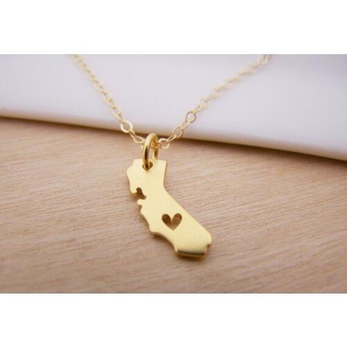 10PCS Outline California State Map Necklace USA CA City Necklace I Heart Love California Necklaces Geometric Hometown Gifts