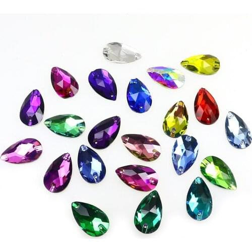 100pcs Crystal K5 Glass Flatback Sew On Rhinestone Applique Stone Drop Glitter Sewing Diamond for Wedding Dress Clothes Shoes