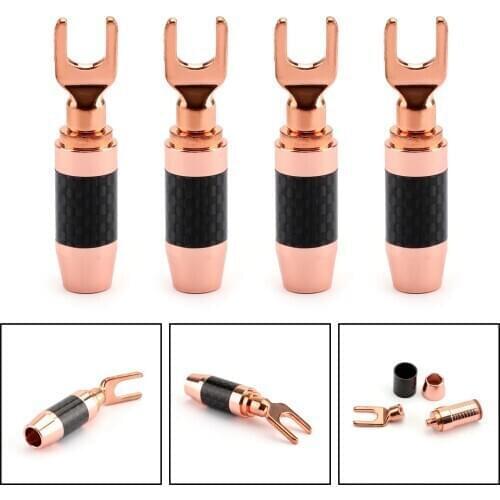 Areyourshop 4PCS Purple Copper Y Fork Carbon Fiber Audio Amplifier Y-shaped Clip No welding