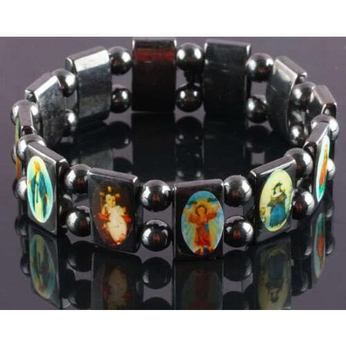 Rare Beckham Rosary Bracelet Hematite Beads Tone Crucifix Saints Solid Quality Free Shipping