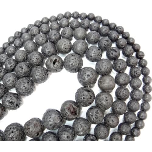 Natural Stone Black Lava Volcanic Stone Loose Beads 4 6 8 10 12 14 MM Fit Diy Charm Beads For Jewelry Making Accessories