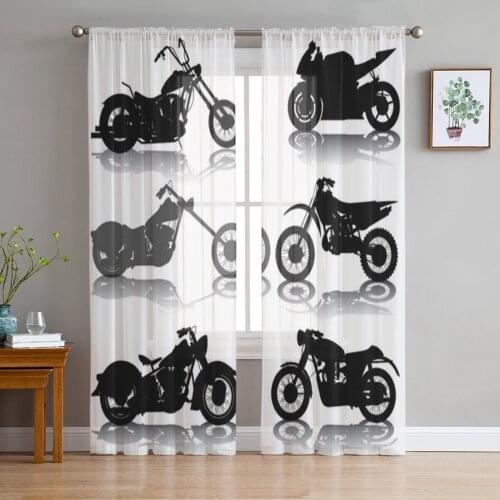 Vehicle Black Motorcycle Sheer Curtains for Living Room Bedroom Tulle Curtains Kitchen Window Treatments Panel Drapes