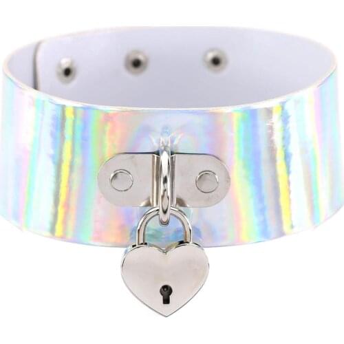Heart Punk laser PU Leather Choker Women Sexy bar Love lock Neck width Wear Chockers can be adjusted collar Jewelry Necklace