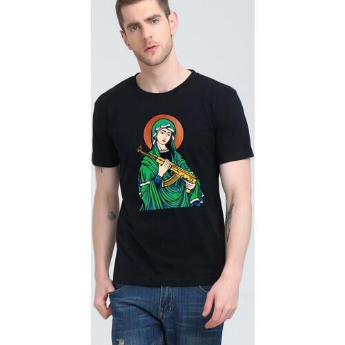 Blessed Virgin Mary Madonna Kalashnikov Gun t-shirt Top Pure Cotton Men T Shirt