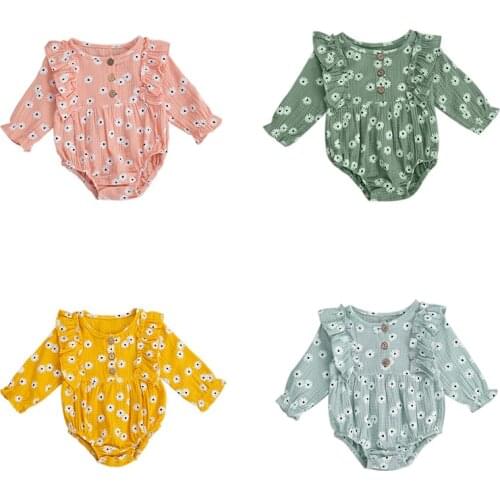 Infant Girls Daisy Flower Romper Outfits Long Sleeve Printed Overall Jumpsuits Clothes