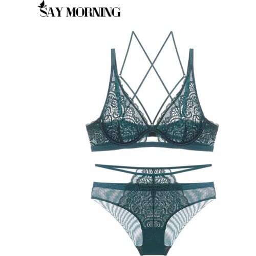 SAY MORNING lace sexy push up bra set underwear set ultra-thin transparent lace underwear set bra and panties beautiful back