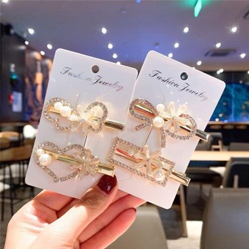 Korean Pearl Rhinestone Duckbill Hair Clip Women Girls Cute Bangs Crystal Side Hairpin Fashion Crystal Headwear Accessories