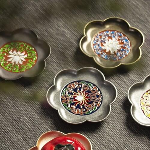 Teacup Mat Creative Household Tea Set Accessories Heat Proof Mat Vintage Enamel Tea Mat Alloy Cup Saucer Coasters Costers