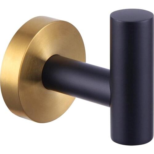 Robe Towel Hook Matte Black and Gold Stainless Steel Single Prong Coat Hook Bathroom Garage Home Storage Round Utility Hanger