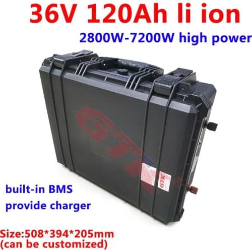GTK Lithium battery 36V 120Ah li ion battery waterproof with bms for 2800-7200W motor golf cart inverter boat machine+10Acharger