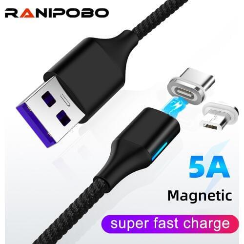 Ranipobo 5A Magnetic USB Cable Micro USB Type C Super Fast Charging Phone USB C Cable For Huawei P9 Xiaomi USB Cord Quick Charge