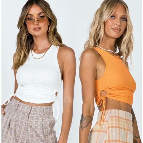 Women Tank Top Sexy Sleeveless O Neck Shirring Elastic Sheath Sheath Camis Female Casual Solid All-match Short Streetwear Summer