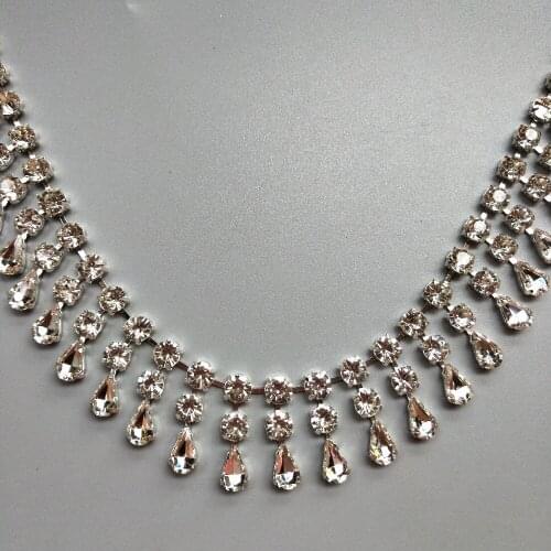 30cm Silver Glass Crystal Chain Bling Rhinestone Trim Metal Ribbon Necklace Decor Wedding Dress Clothing Bag Shoes Accessories