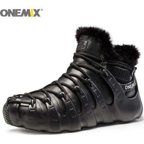 Onemix Brand Men Winter Snow Boots Waterproof Leather Sneakers Anti Slip Outdoor Keep Warm Wool Mountain Running Shoes for Women