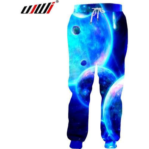 UJWI Blue Galaxy Space Universe Printed 3D Sweatpants Mens Hip Hop Streetwear Pants Hombre Full Length Elastic Long Trousers 5XL