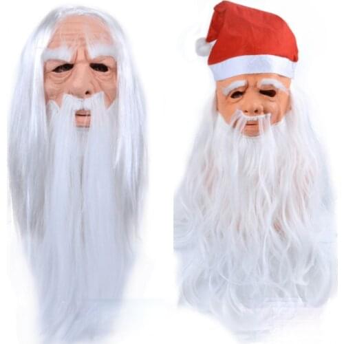 2020 new white haired wizard Santa Claus mask head cover for Halloween Costume Accessories Cosplay grandfather latex mask