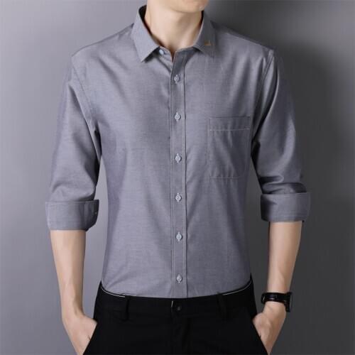 2021 new casual long-sleeved shirt young mens solid color shirt simple and versatile handsome boy shirt