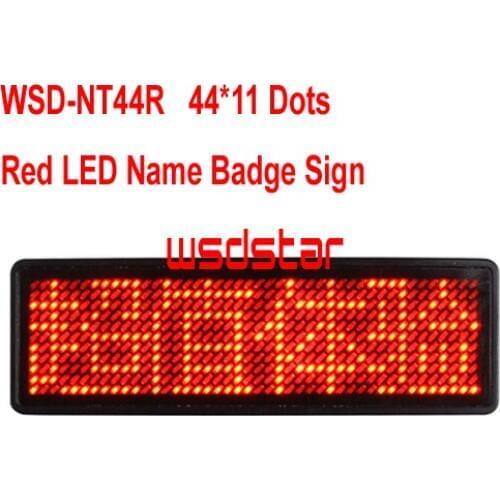 WSD-NT44R Red Color Scrolling Message Led Name Badge 44x11 Dots Single Color Rechargeable Led Name Tag For Even