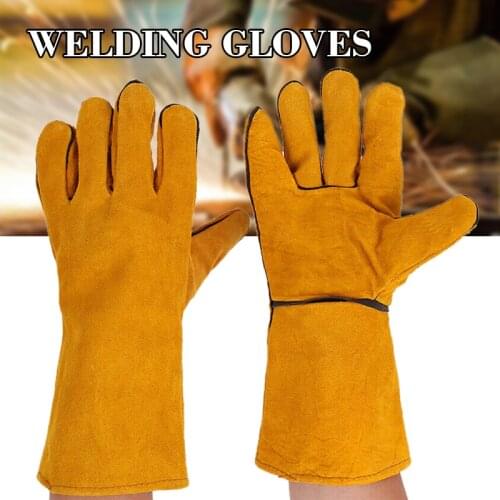 New 1Pair Welding Welders Gloves Leather Woodburner Stove Log Fire Gauntlets