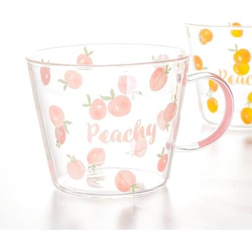 Peach glass home cute girl heart water cup breakfast oat milk cereal cup honey couple cup milk cups