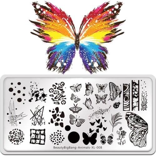 Beautybigbang Nail Stamping Plate Animals XL-008 Butterfly Wings Pattern Manicure Nail Art Image Template Manicure Stencils Tool