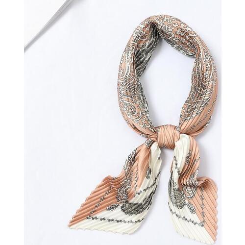 Yishine Cashew Prints Women Silk Pleated Scarf Crinkle Foulard Small Neck Bandana Crumple Square Headwear New 55*55cm