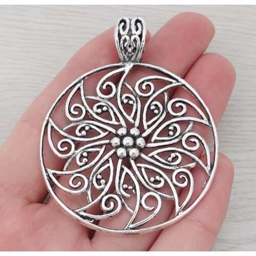 5 x Large Tibetan Silver Hollow Filigree Flower Charms Pendants for Necklace Jewelry Making 70x55mm