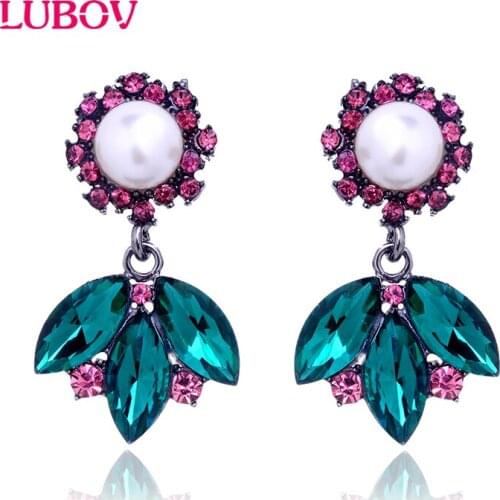 Imitation Pearl Stud Earrings 3 Leaves Crystal Rhinestone Decoration Earrings Christmas Gift Jewelry Hot Sale Dropshipping