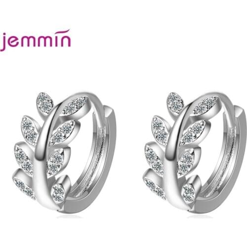 Gold Color Bling Cartilage Piercing Hoop Earrings For Women Austria AAA Crystal Zircon Brincos New Statement Leaf Jewelry