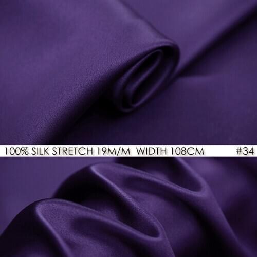 SILK STRETCH SATIN Fabric 19mm Width42"-108cmPure Silk Stretch Fabric Factory Direct Wholesale 5Meters/Lot Purple Fabric NO 34