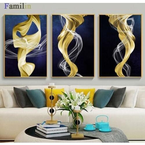 Nordic Decorative Abstract With Blue Gold Paint Canvas Painting Poster And Print Picture Wall Art Living Room Home Decor
