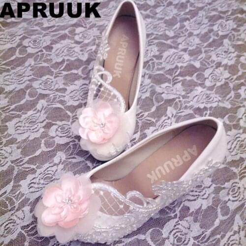White silver lace womens high heel wedding shoes elegant woman wedding shoes with sweet big pink flower bridal ladies shoe