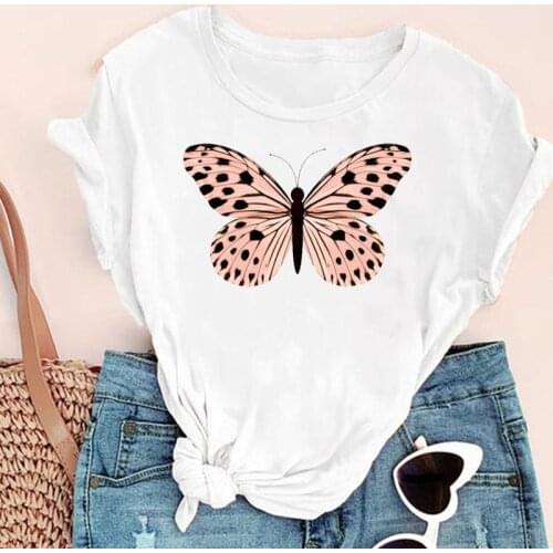 Women Cartoon Butterfly Aesthetic Watercolor Fashion Print Graphic Summer Short Sleeve Female Clothes Tops Tees Tshirt T-Shirt