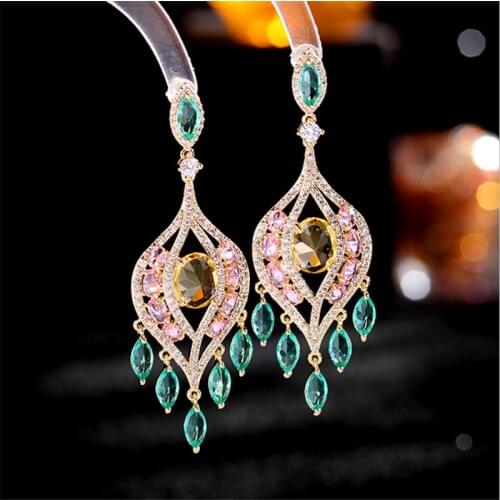 2021 Fashion Jewelry Women Elegant Earrings Bohemia Colorful Sliver Copper Zircon Flower Tree Leaves Ear Studs