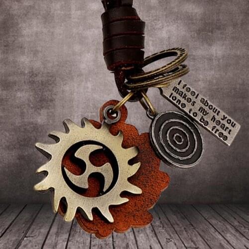 Women Men Vintage Gear Sun Keychain Pendant Alloy Leather Punk Car Key Chains Holder Bag Charm Chaveiro Gift