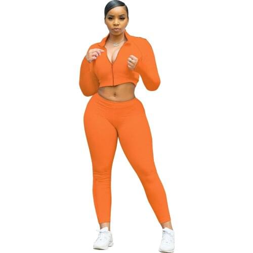 Women Casual Tracksuit New 2021 Autumn Winter Crop Jacket Pants Outfits 2 Pieces Neon Pink Ladies Fashion Stretchy Casual Set