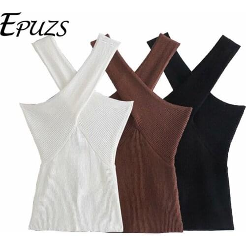Sexy Cross Cropped sweater women vest sweater Vintage Backless Fitted Female knitted sweater Streetwear 2021 antumn