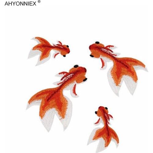 1 Piece Goldfish Embroidered Patches for Clothes Iron on Garment Applique DIY Accessory Party Decor Animal Fish Patch