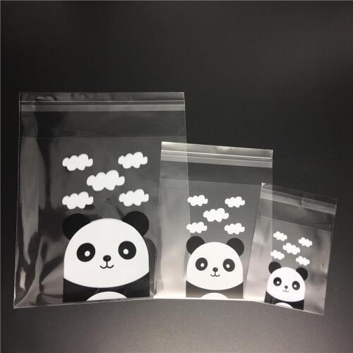 100pcs Panda Self-adhesive Cookies Bag 3 sizes Wedding Candy Bags Party Supplies Decoration Transparent Biscuits Packaging