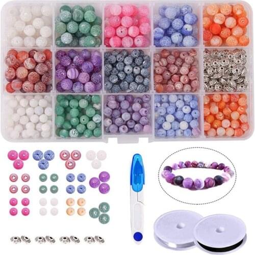 15 Grid Volcanic Stone Weathered Agate Loose Beads DIY Jewelry Bracelet Necklace Earring Set