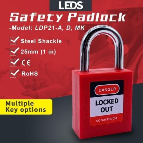25mm ABS Short Steel Shackle Engineering Plastic Isolation Lockout Padlock Equipment LOTO Lock Same Or Different Key LEDS LDP21